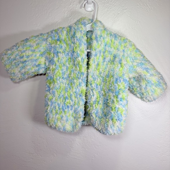 Handmade Other - 12 Month Baby‎ Handmade Crochet Loopy Blue/Green Cardigan